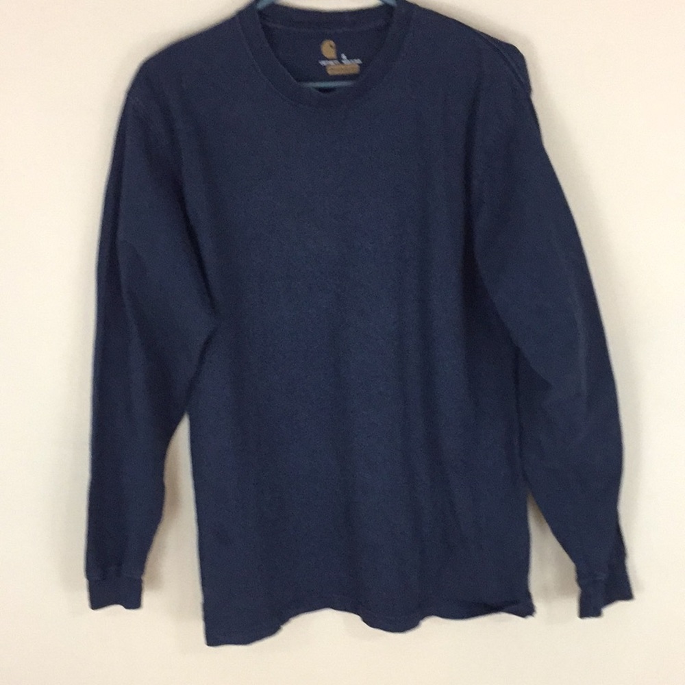 Carhartt Long Sleeve Original Fit Navy T-shirt Sleeve Spell Out Size Small
